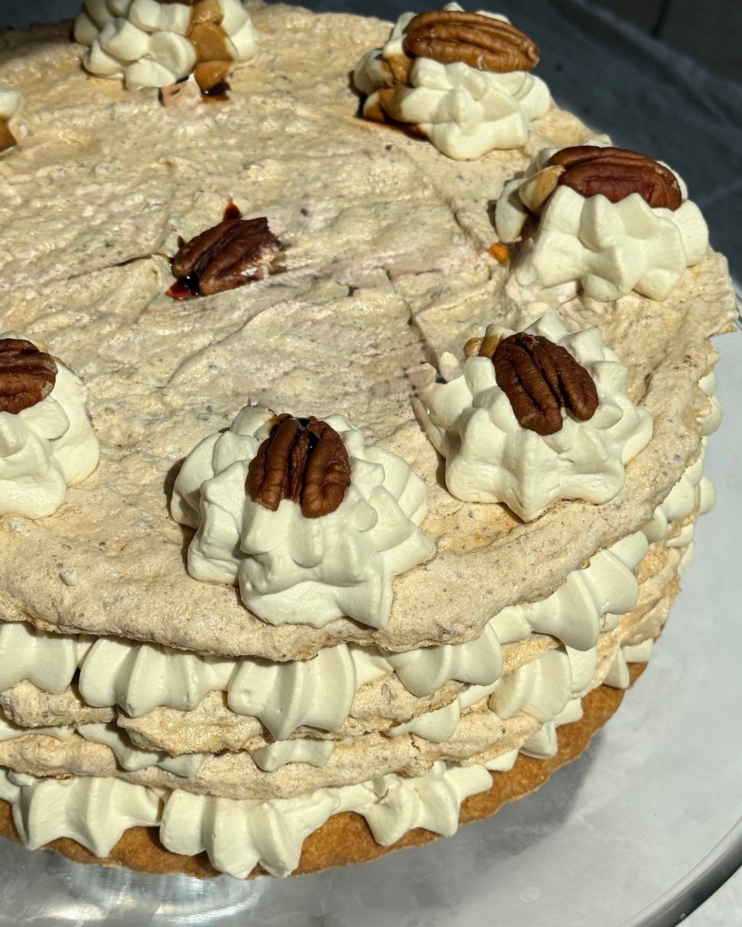 Honey Pecan Meringue Layer Cake